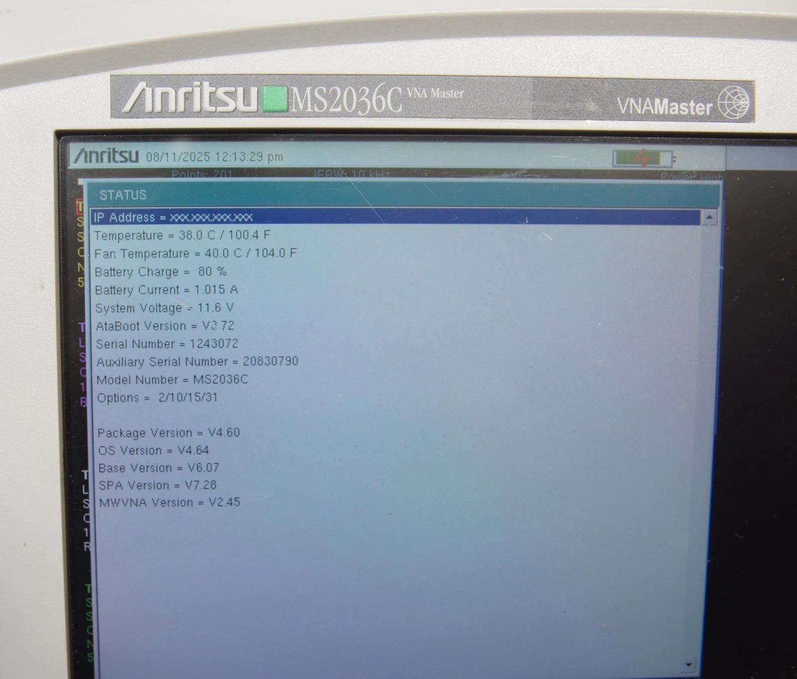 Anritsu MS2036C VNA Master 9MHz to 9GHz Vector Network Analyzer OPT 2/10/15/31