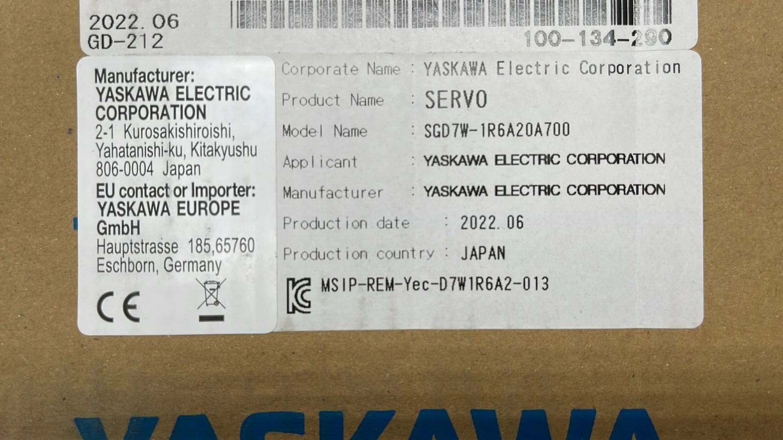 SGD7W-1R6A20A7 Servo Driver by Yaskawa