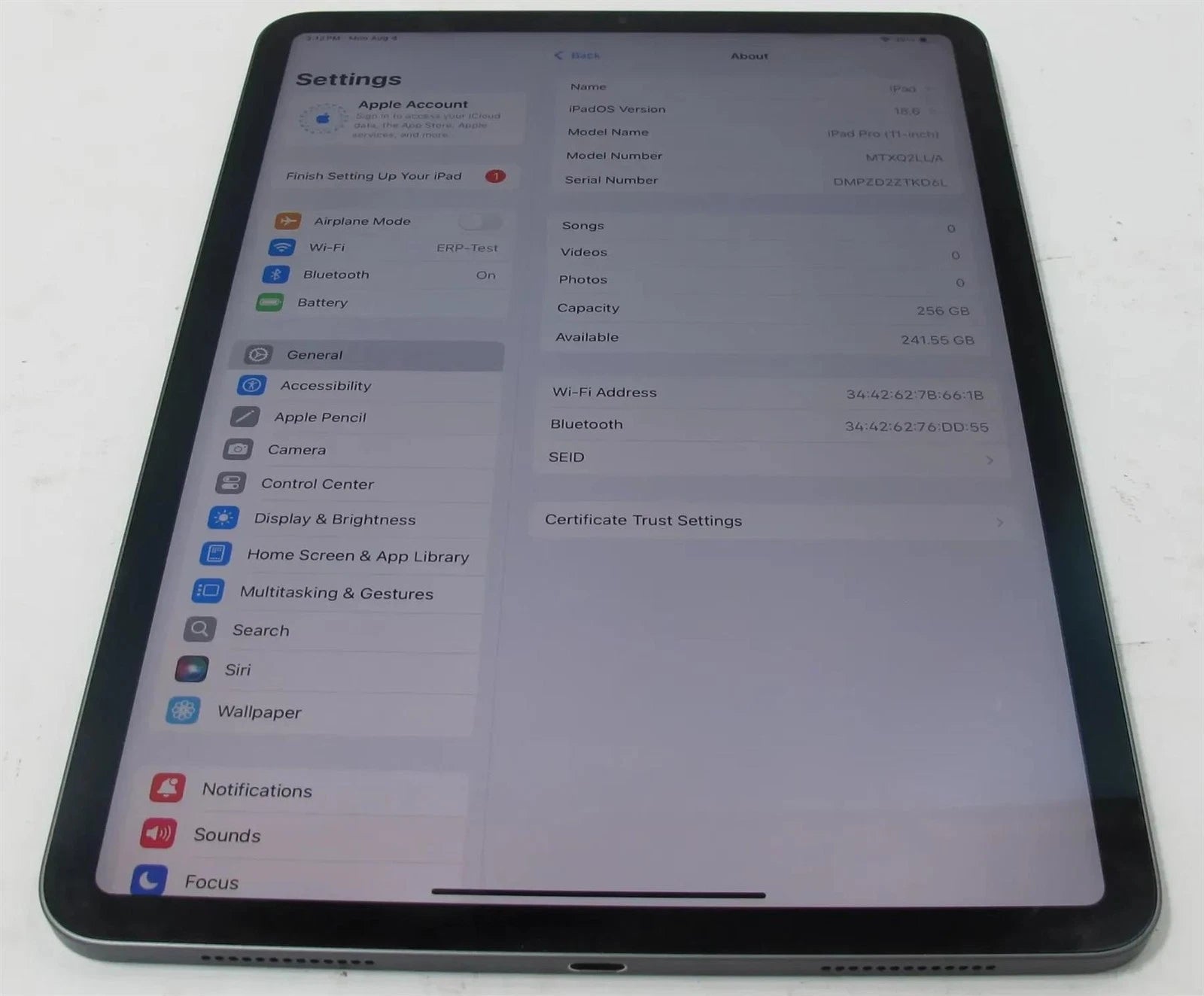 Apple iPad Pro 1st Generation A1980 256GB 11" Wi-Fi MTXQ2LL/A - Good working