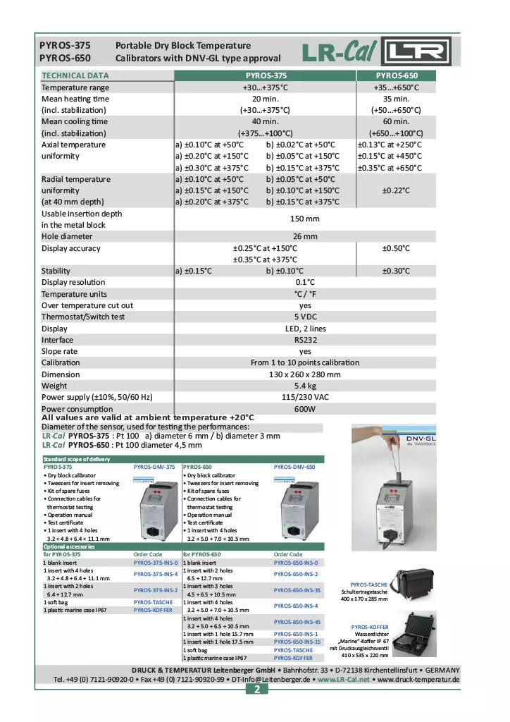 LR-Cal PYROS-650 Compact Dry Block Temperature Calibrator +35°C to +650°C DNV