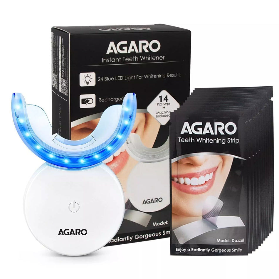 Agaro Dazzle Instant Teeth Whitening Kit with 14 Pcs Strips & LED Light