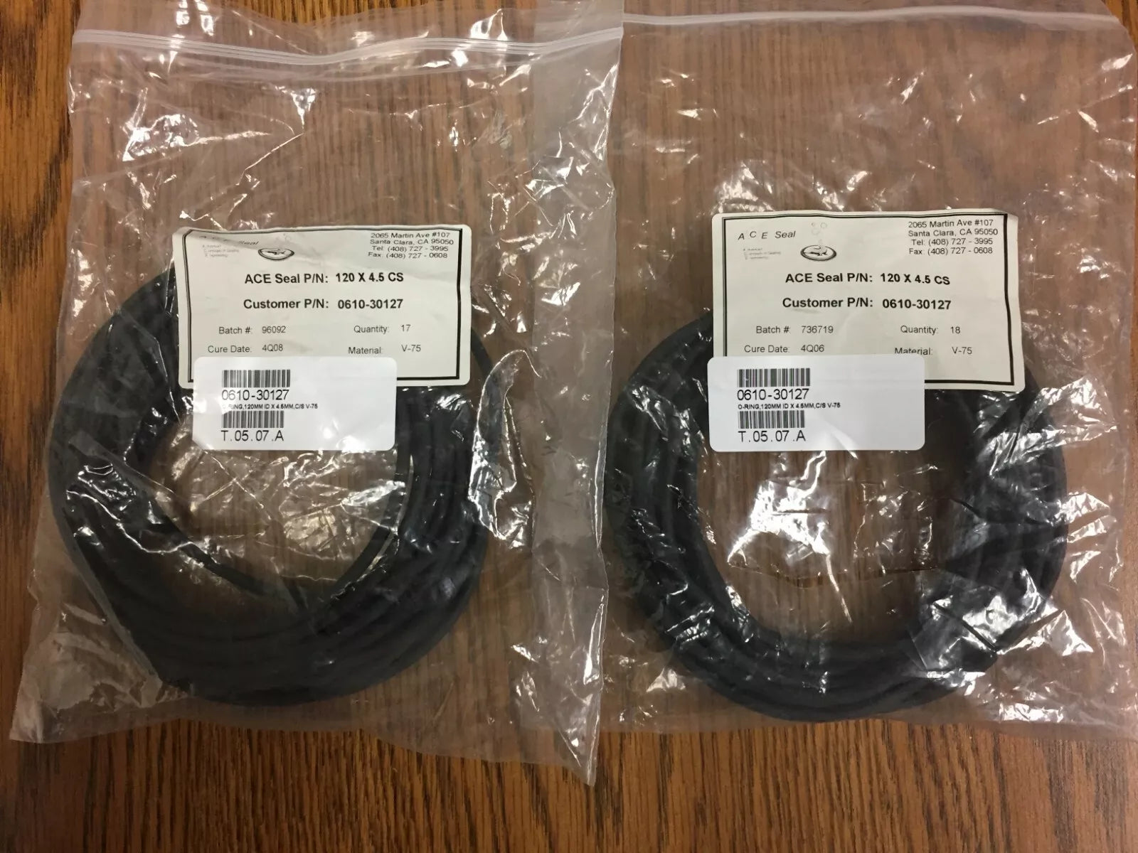 ACE Seal 120mm (4.72”) ID x 4.5mm (0.177”) Dia V-75 O-Ring Black Color