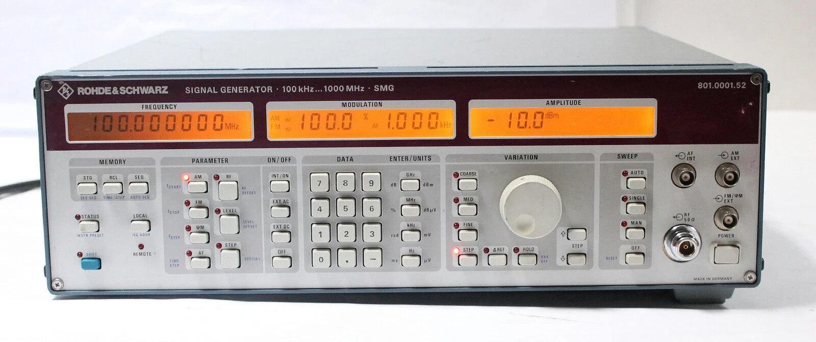 Rohde & Schwarz SMG 100 kHz 1000 MHz RF Signal Generator 801.0001.52 OPT SMG-B2