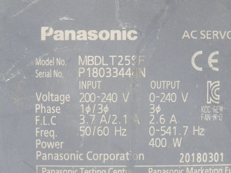 Panasonic MBDLT25SF AC Servo Drive 200-240V