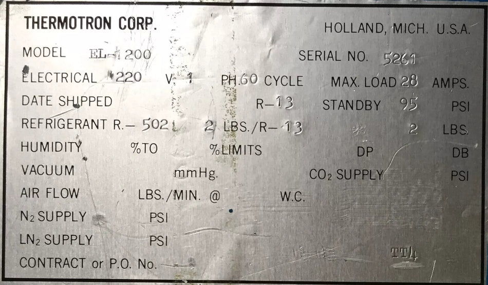 Thermotron EL-1200 Environmental Cycle Test Chamber -77°C to 177°C