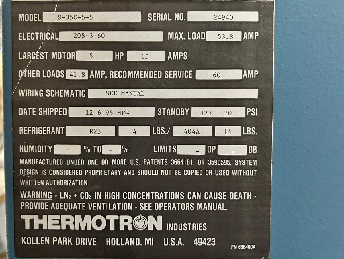 Thermotron S-35C-5-5 Environmental Test Chamber -70°C to +180°C
