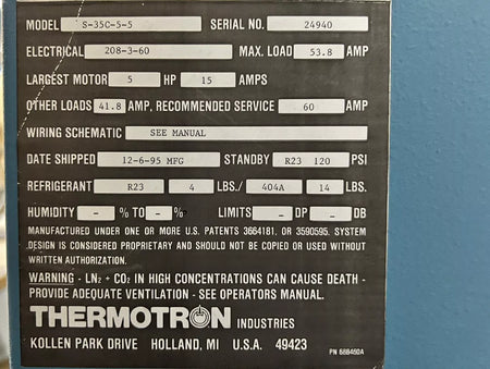 Thermotron S-35C-5-5 Environmental Test Chamber -70°C to +180°C