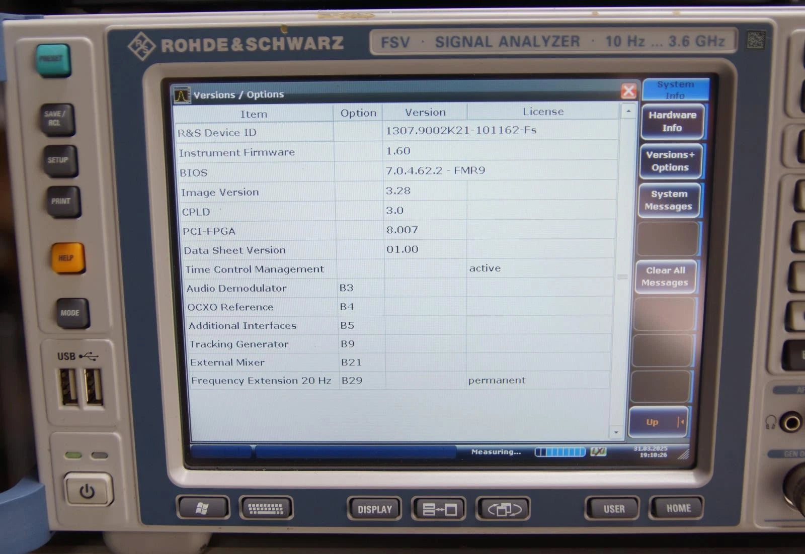 Rohde & Schwarz FSV3 9 kHz to 3.6 GHz Spectrum Analyzer OPT B3 B4 B5 B9 B21 B29