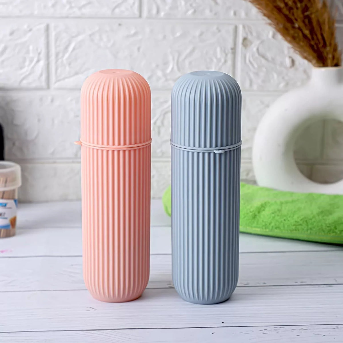 2Pc Capsule Travel Toothbrush & Toothpaste Holder Case - Portable Plastic Storage