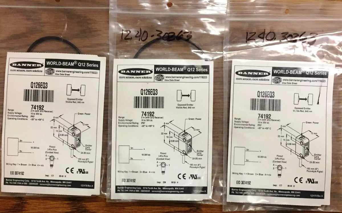 Banner Q126EQ3 Through-Beam Optical Sensor & Cable