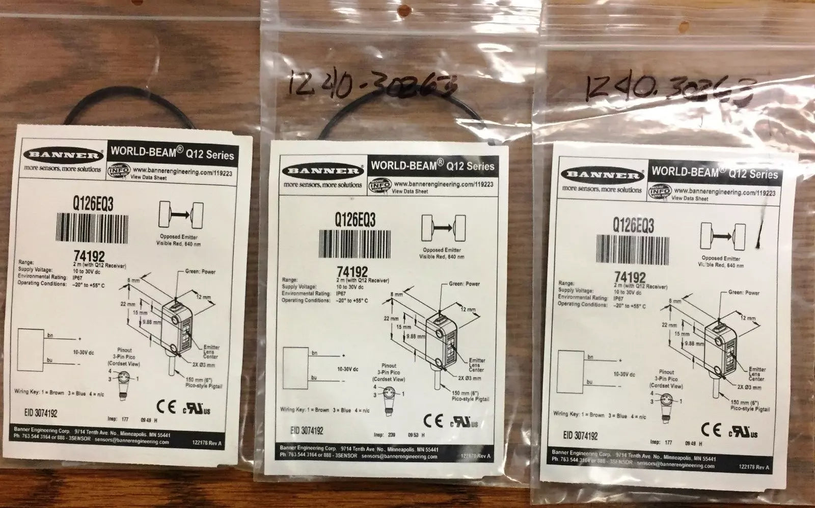 Banner Q126EQ3 Through-Beam Optical Sensor & Cable