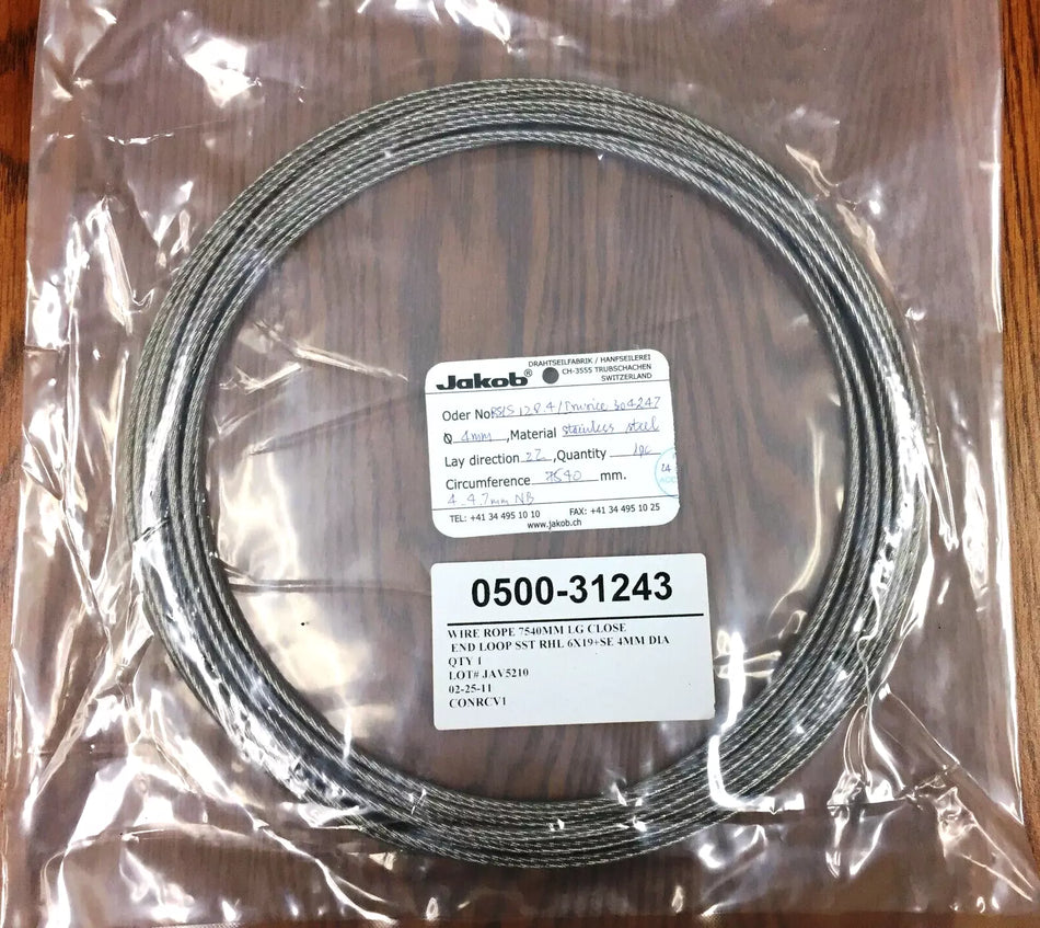 Jakob 20113-0480 Stainless Steel Wire Sling, 4mm Dia x 7540mm L