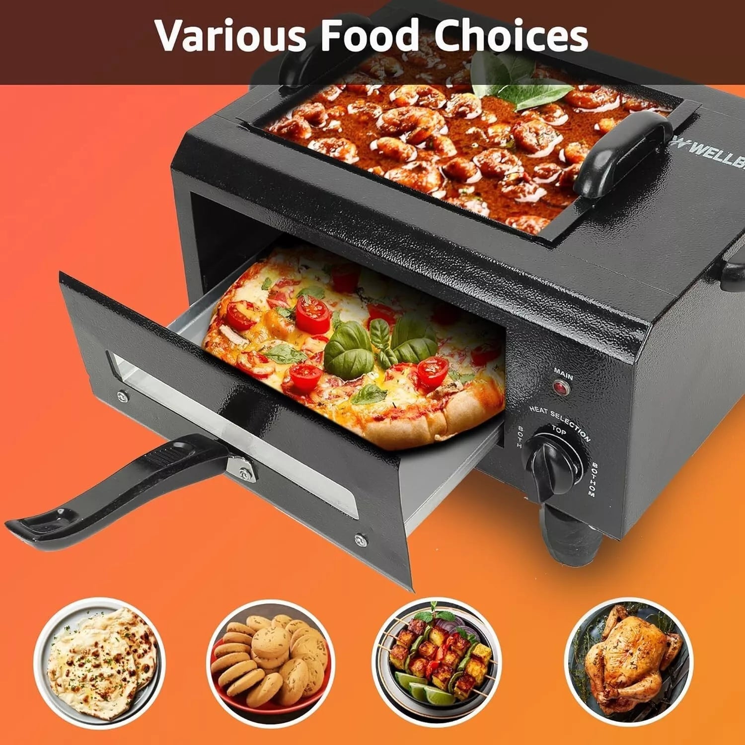Wellberg Electric Tandoor 3 in 1 Tandoor 2000 W 41 x 28 x 25 Centimeters Black