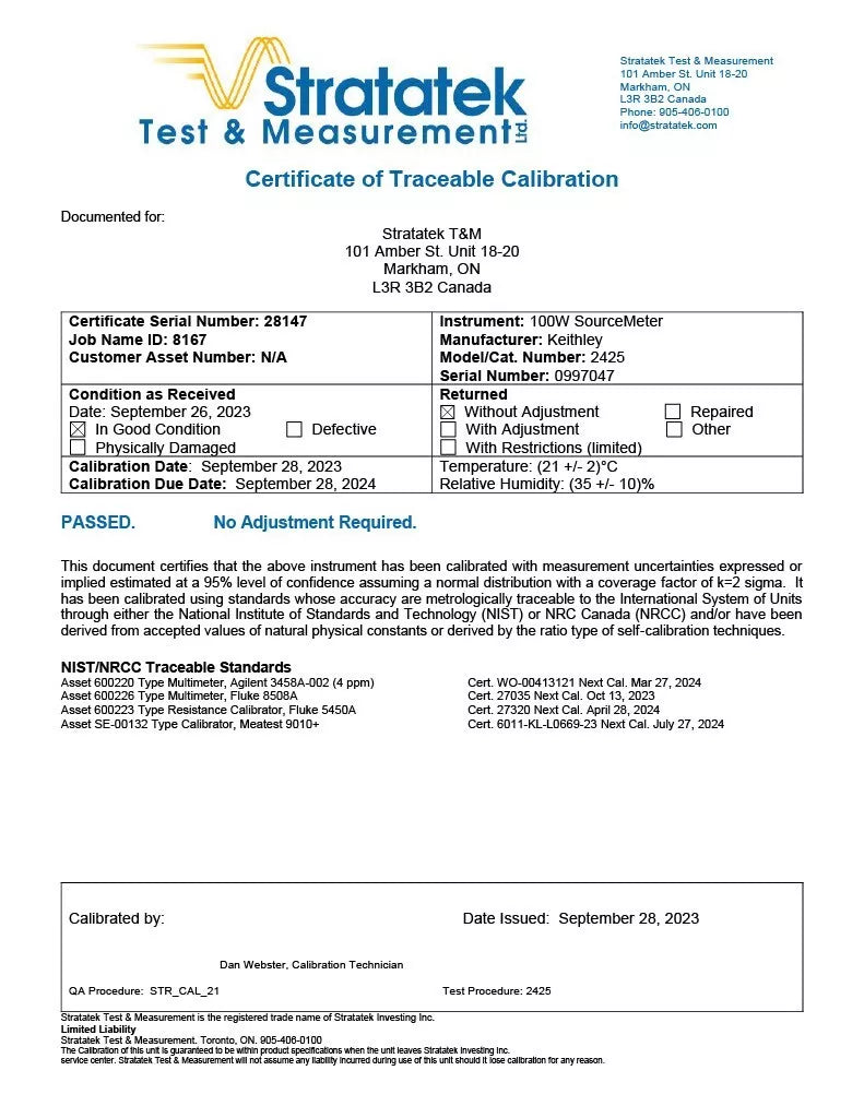 Keithley 2425 100W SourceMeter SMU NIST Calibrated Source Meter 0.012% Accuracy