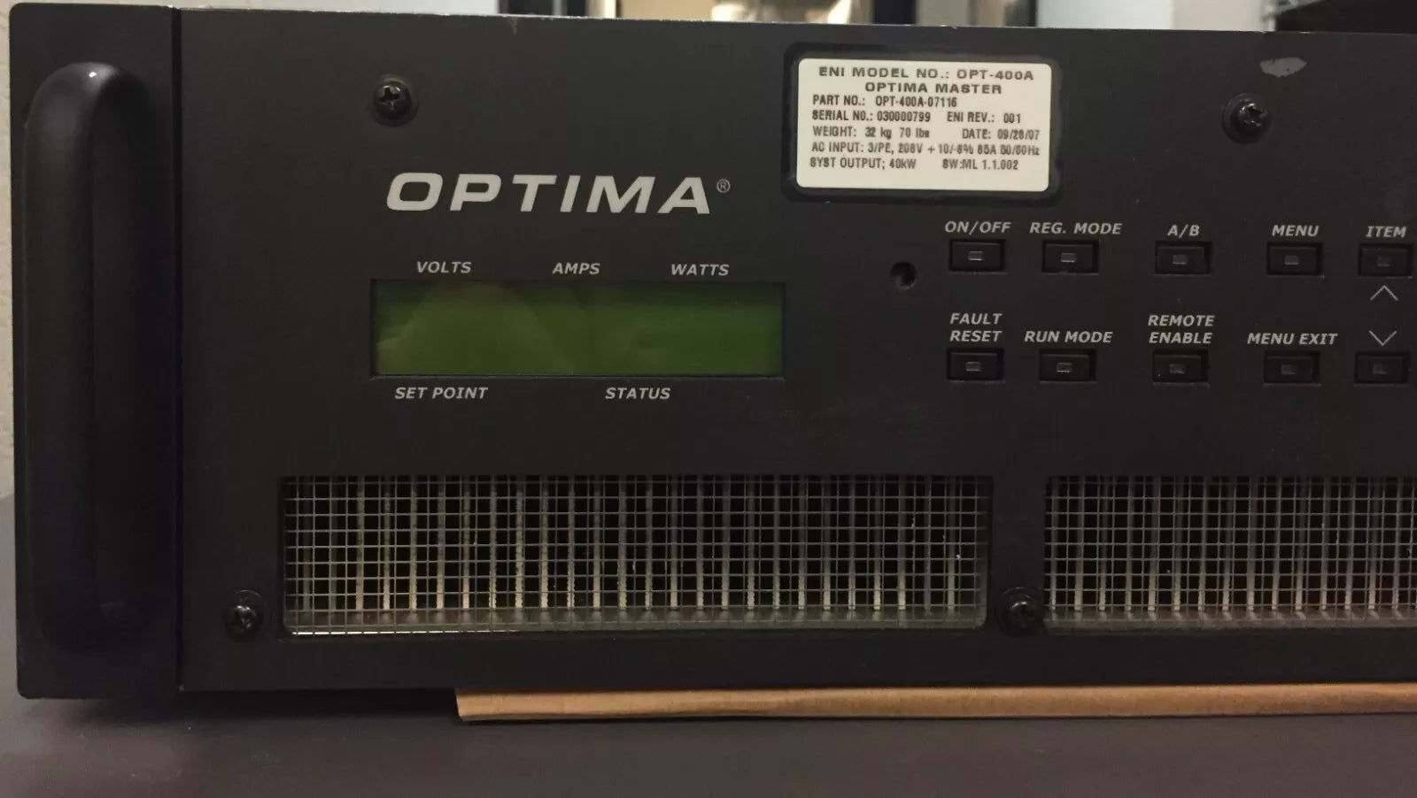 ENI OPT-400A MKS Optima Master DC Plasma Generator