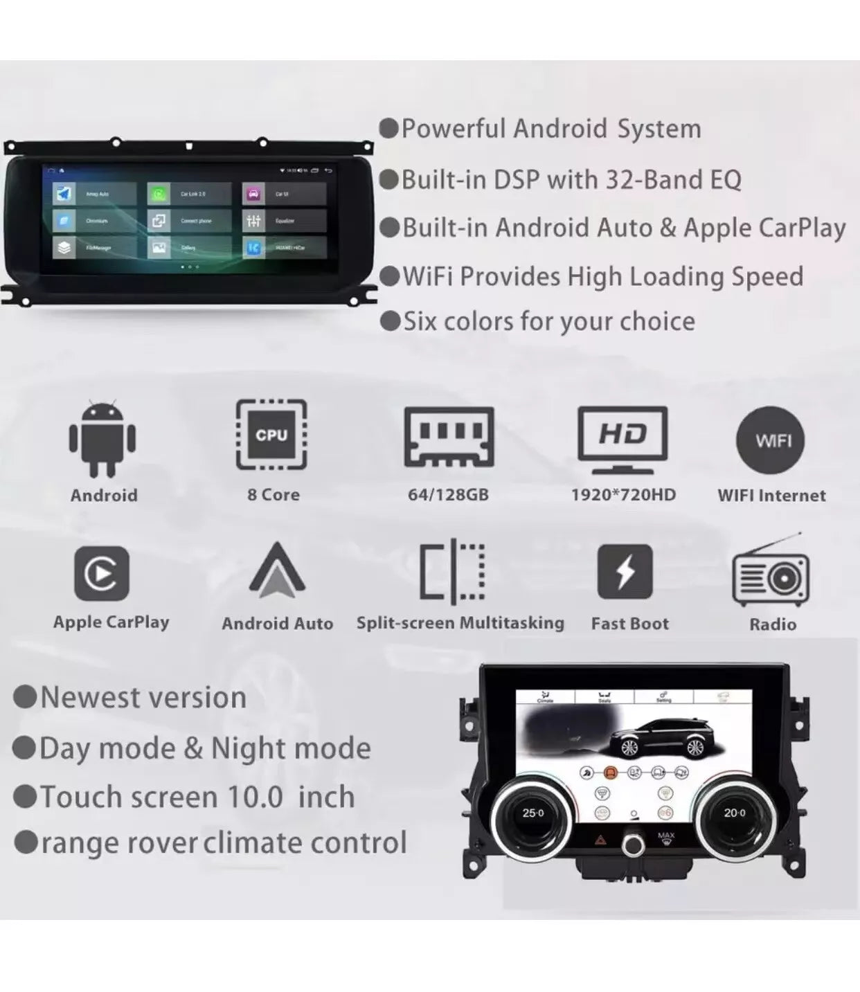 Android Autoradio GPS CarPlay for Range Rover Evoque L551 L538 2011-2019 10.25 Inch