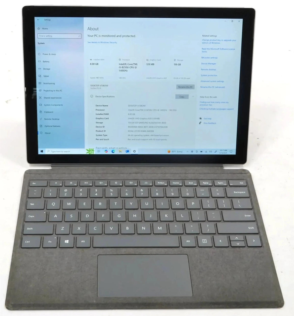 Microsoft Surface Pro 6 1796 Core i5-8250U 1.60GHz 8GB 128GB Win 10 Pro