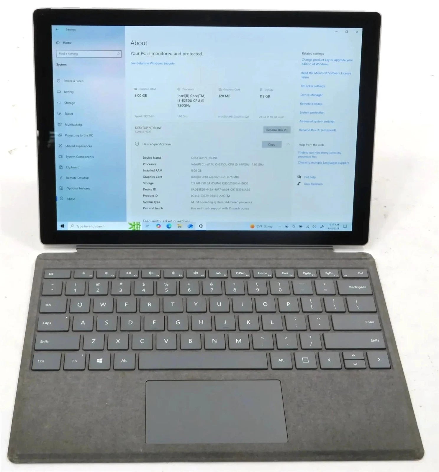 Microsoft Surface Pro 6 1796 Core i5-8250U 1.60GHz 8GB 128GB Win 10 Pro