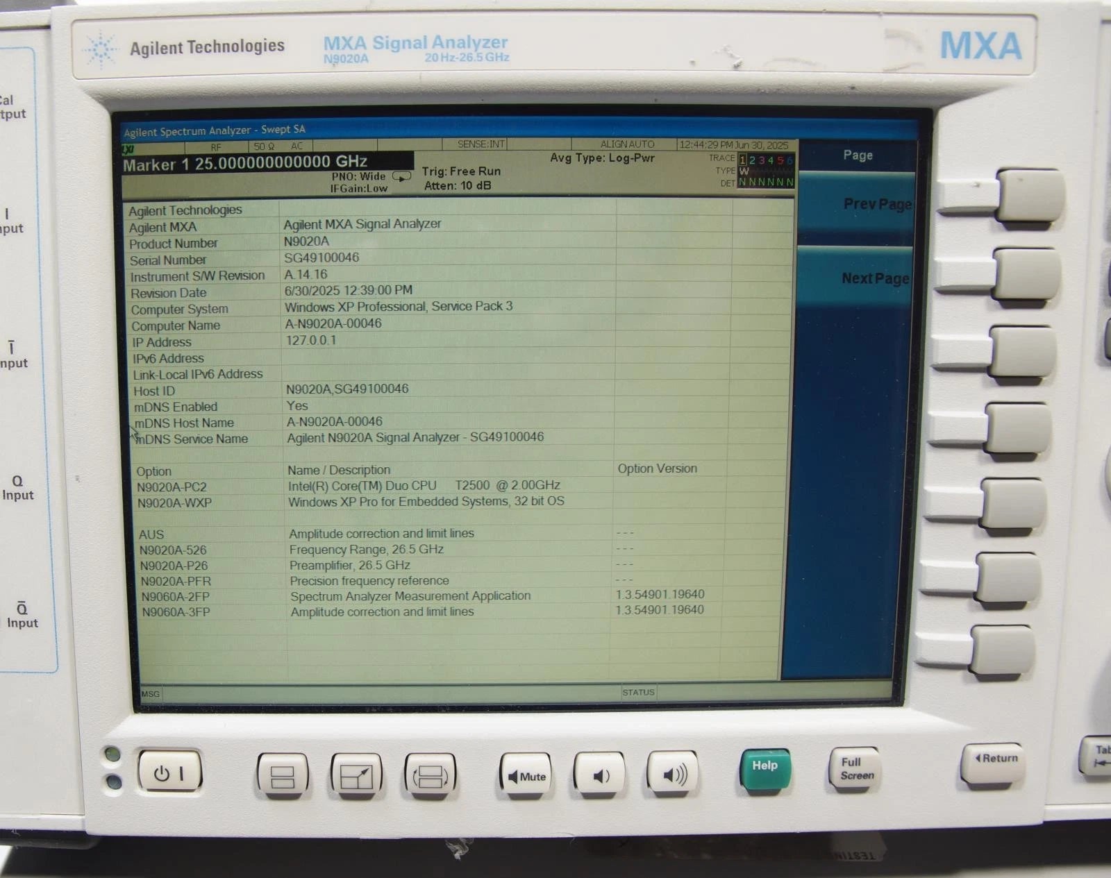 Keysight Agilent N9020A 20 Hz to 26.5 GHz MXA Signal Analyzer w Options