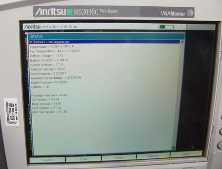 Anritsu MS2036C VNA Master 9MHz to 9GHz Vector Network Analyzer OPT 31 GPS
