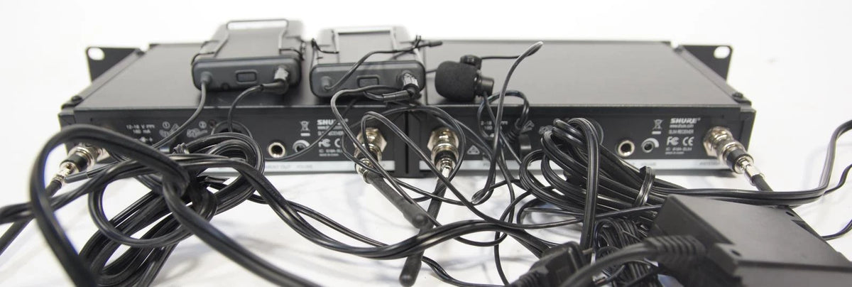 Dual Shure SLX4 Receiver & SLX1 Wireless Lavalier Microphone Systems