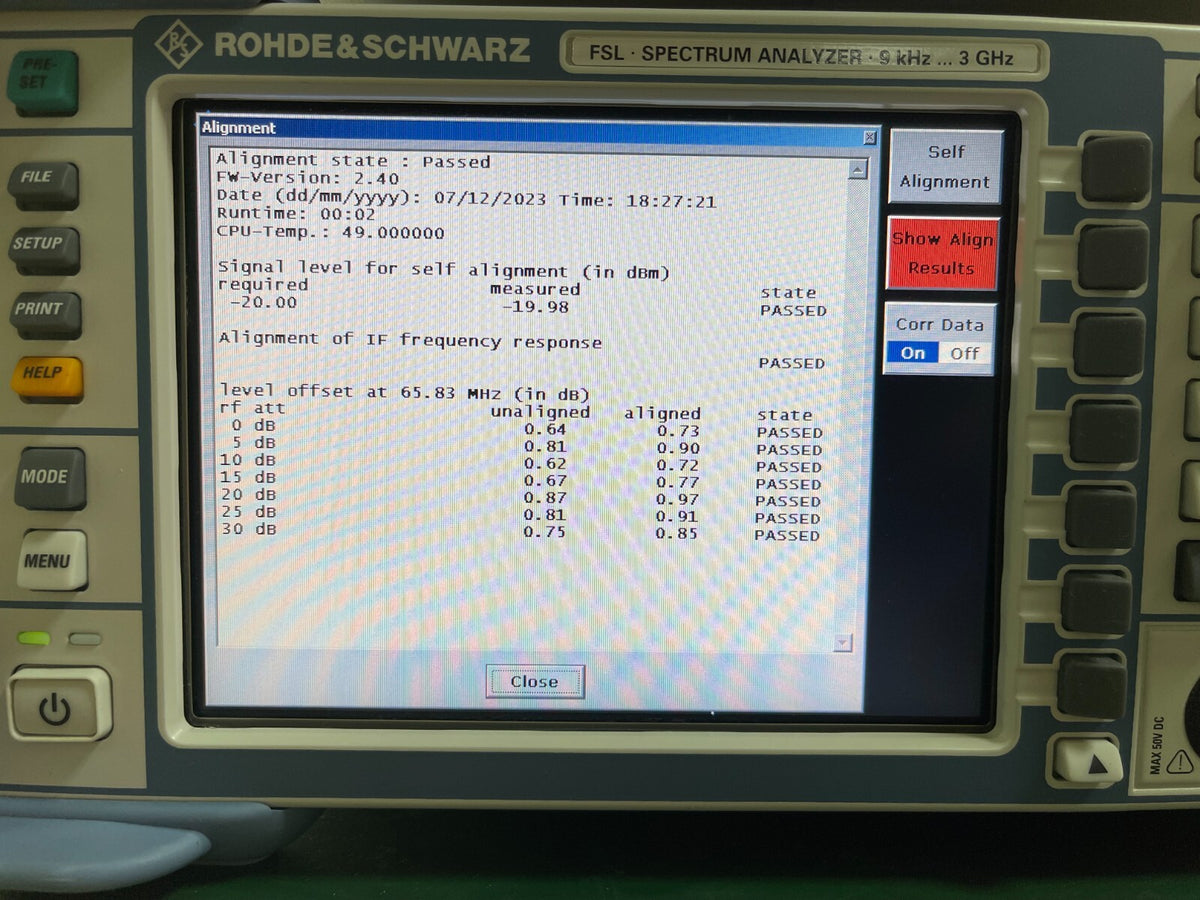 Rohde & Schwarz FSL3 Spectrum Analyzer 9 kHz - 3 GHz _ 0770 - XG eqpt