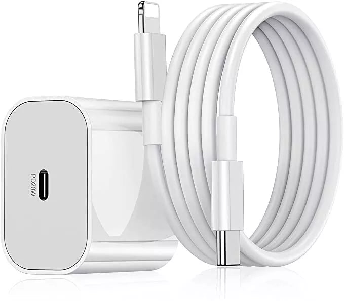 Fast 20W PD USB-C Charger & Cable for iPhone 14 13 12 11 Pro Max XR X – White