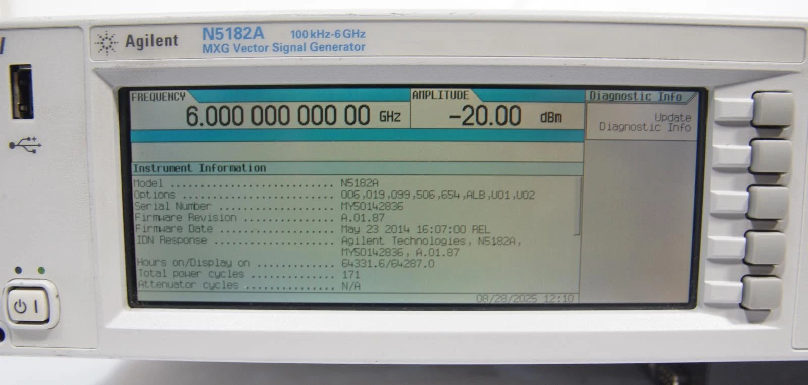 Agilent N5182A 6GHz MXG RF Analog Signal Generator OPT 006 019 099 654 ALB U01