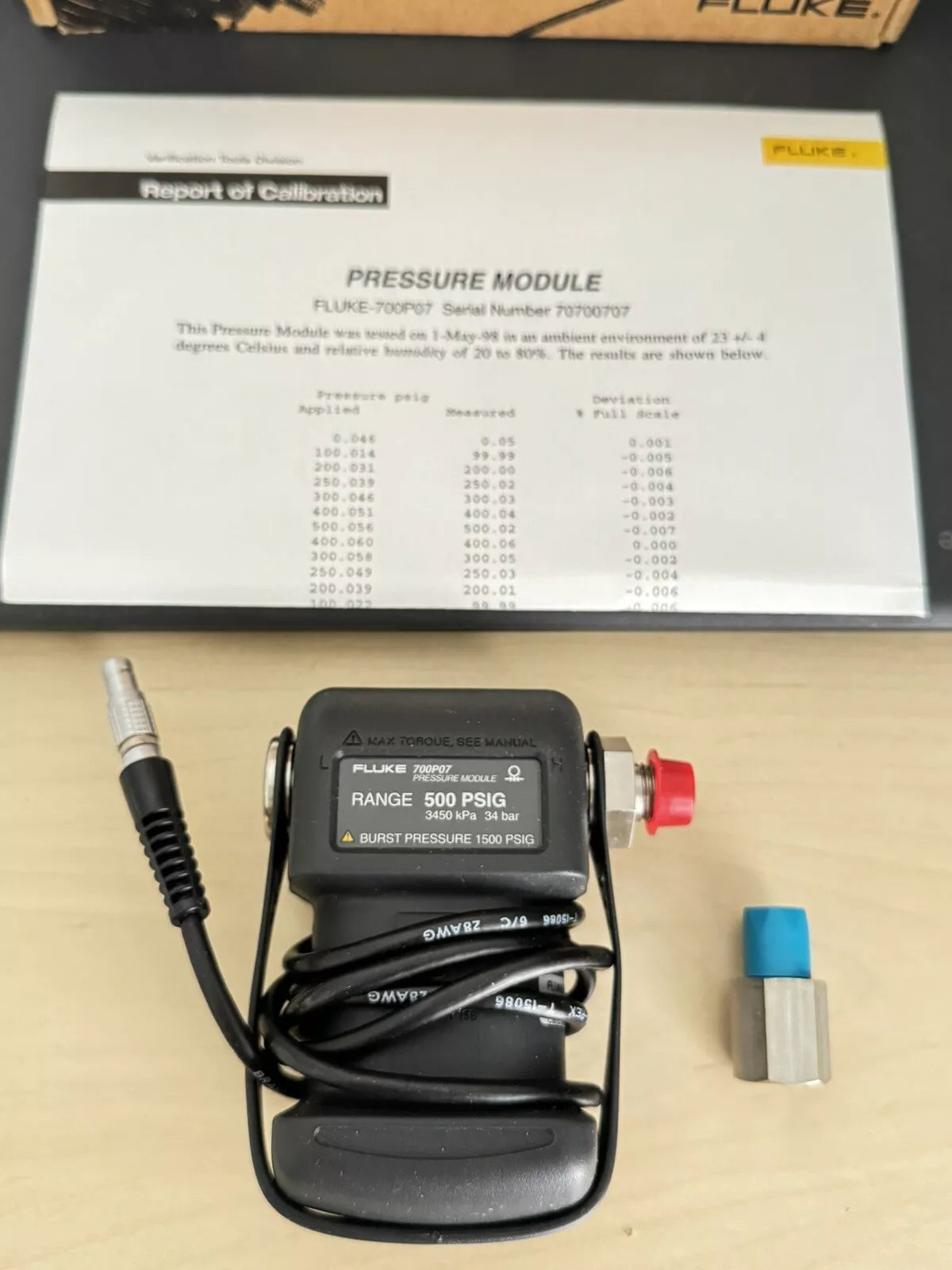 FLUKE 700P07 PRESS Module 500 PSIG with Certificate