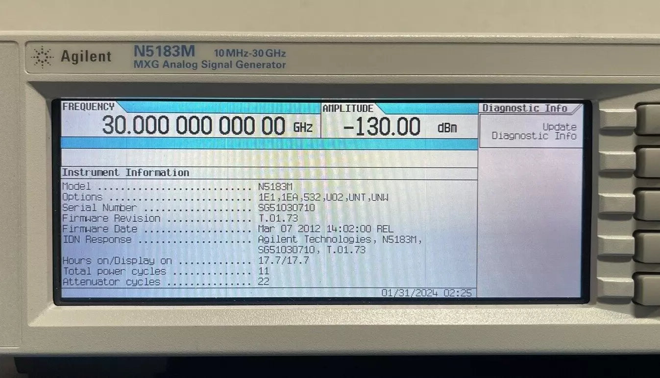 Agilent/Keysight N5183M MXG Signal Generator 100KHz-30GHz with Advanced Options