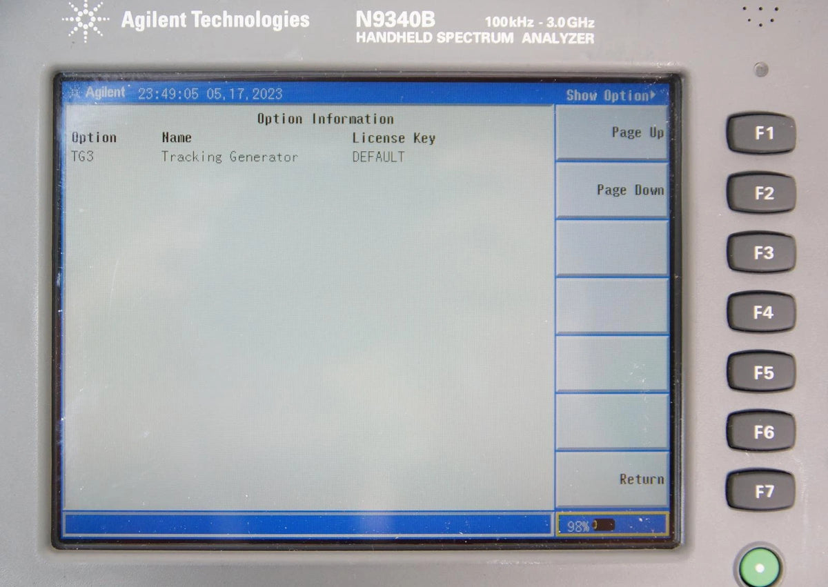 Keysight Agilent N9340B 100kHz - 3GHz Handheld Spectrum Analyzer w Tracking Gen