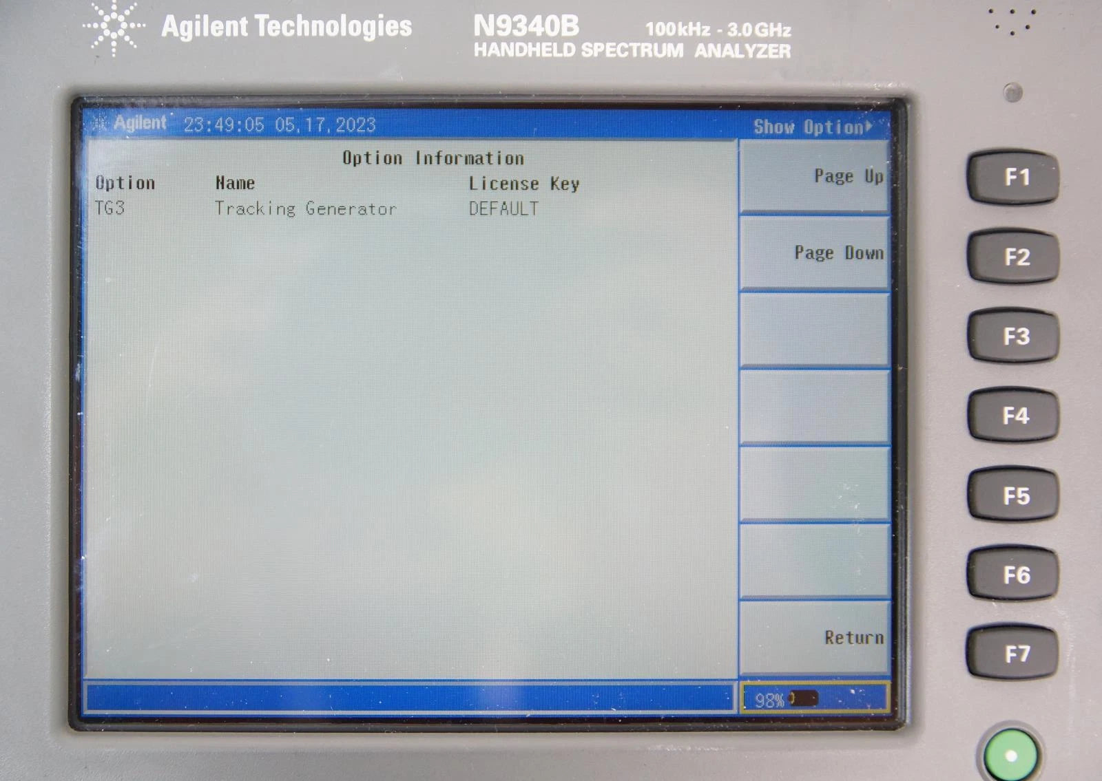 Keysight Agilent N9340B 100kHz - 3GHz Handheld Spectrum Analyzer w Tracking Gen
