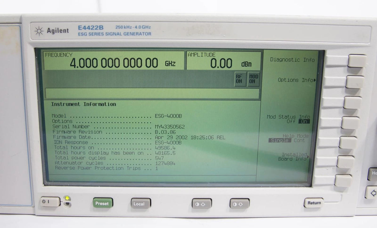 Agilent / HP E4422B 250 kHz - 4 GHz ESG Analog RF Signal Generator