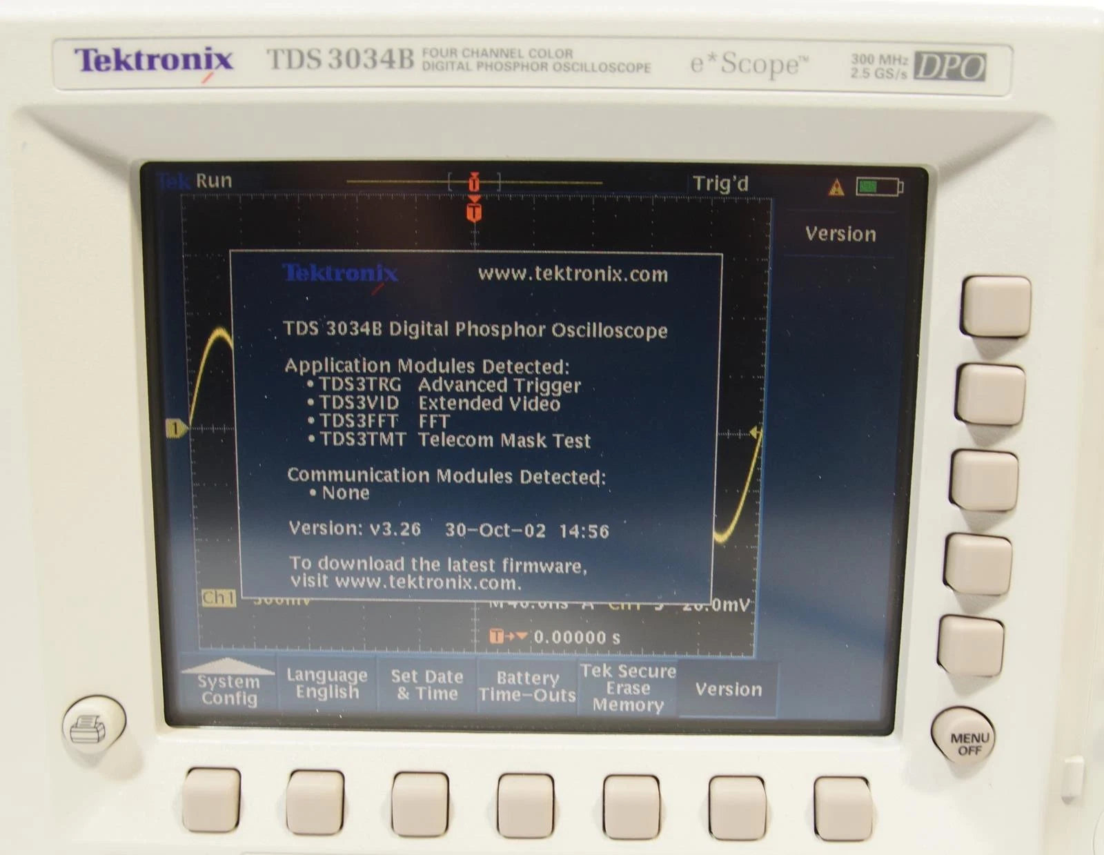 Tektronix TDS3034B 4 CH Digital Oscilloscope 300 MHz 2.5GS/s, FFT /TRG /TMT/ VID