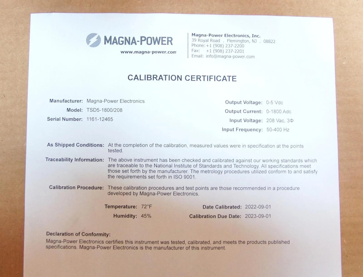 Magna-Power TSD5-1800/208 DC Power Supply 5VDC 1800ADC 10 kW