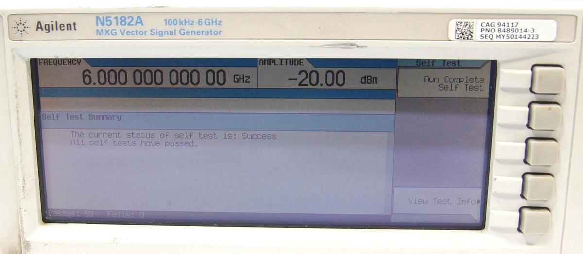 Agilent N5182A 6GHz MXG RF Vector Signal Generator OPT 006 019 099 1EM UNT UNW