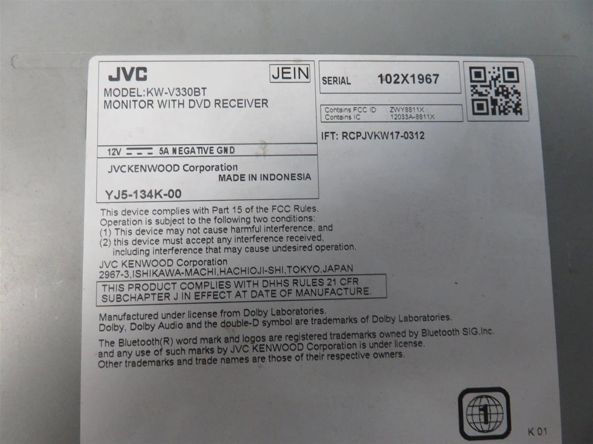 JVC KW-V330BT MULTIMEDIA DVD TOUCHSCREEN RADIO PLAYER - Free shipping