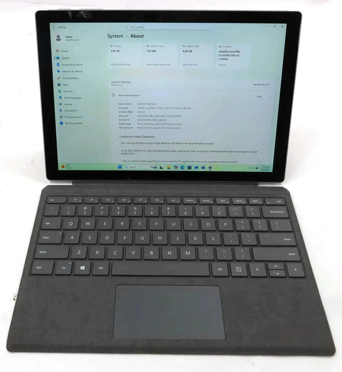 Microsoft Surface Pro 6 1796 Core i5-8350U 1.70GHz 8GB 256GB Microsoft Surface Pro 6 1796 Core i5-8350U 1.70GHz 8GB 256GB