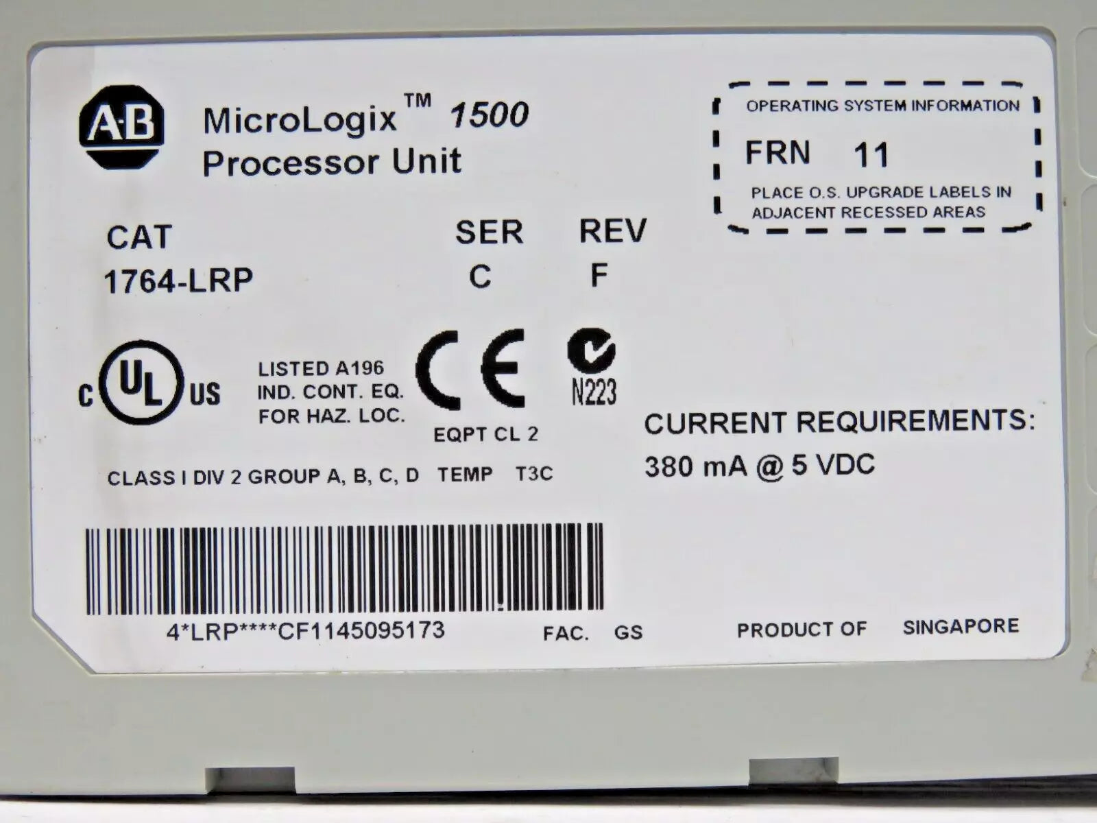 Allen-Bradley 1764-LRP MicroLogix 1500 Processor Unit Module