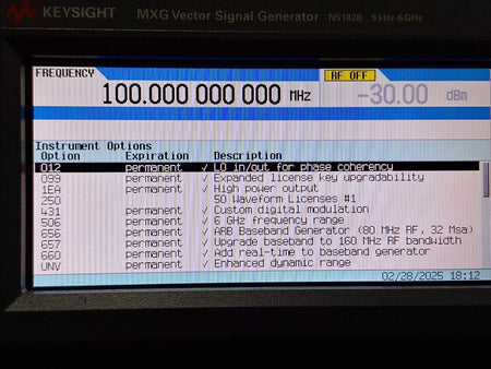 Keysight N5182B 6GHz Signal Generator with Multiple Options (Opt. 012, 099, 1EA, 506, 656, 657, 660)