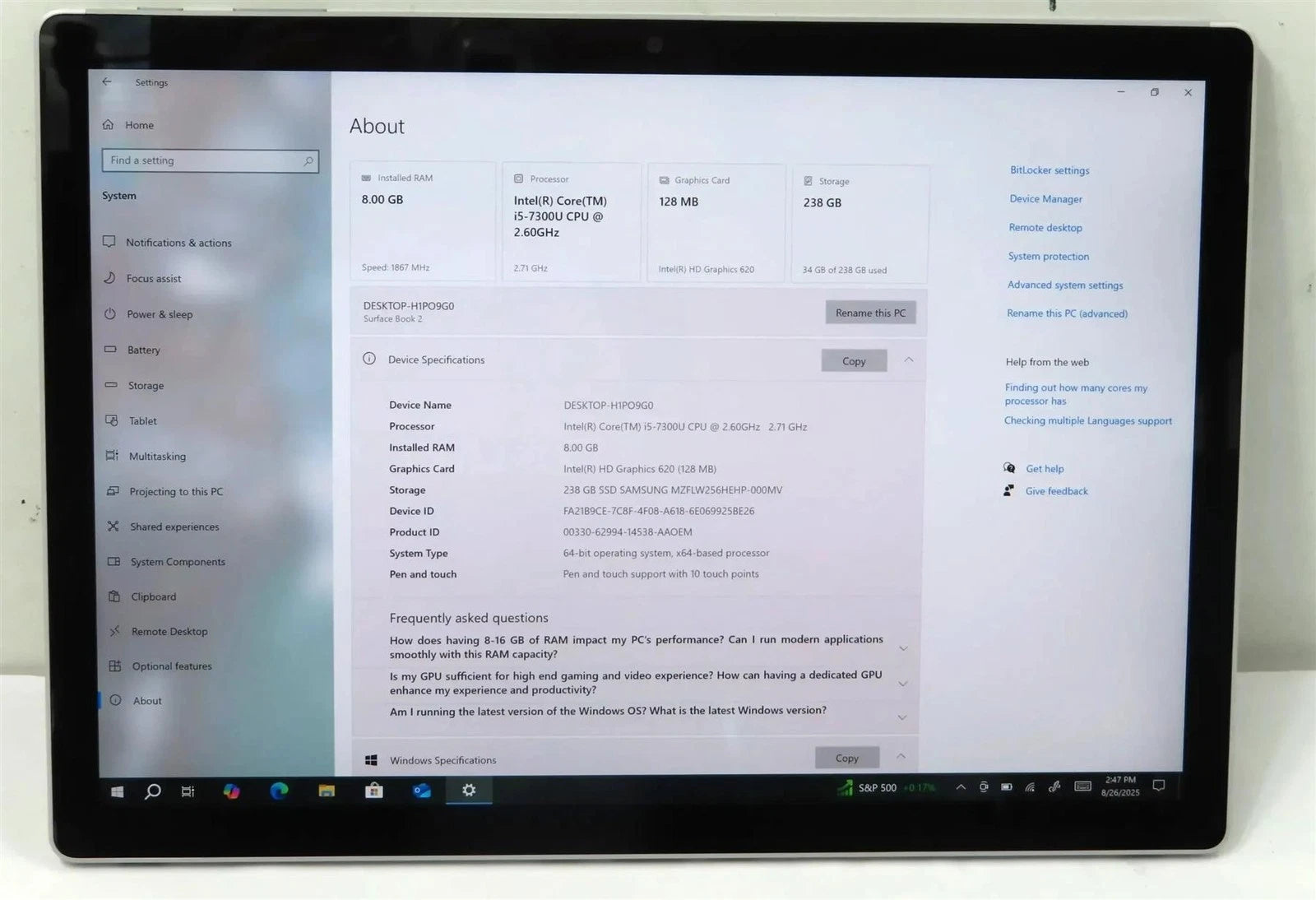 Microsoft Surface Book 2 1832 13.5'' Core i5-7300U 2.6GHz 8GB 256GB Win10 Pro