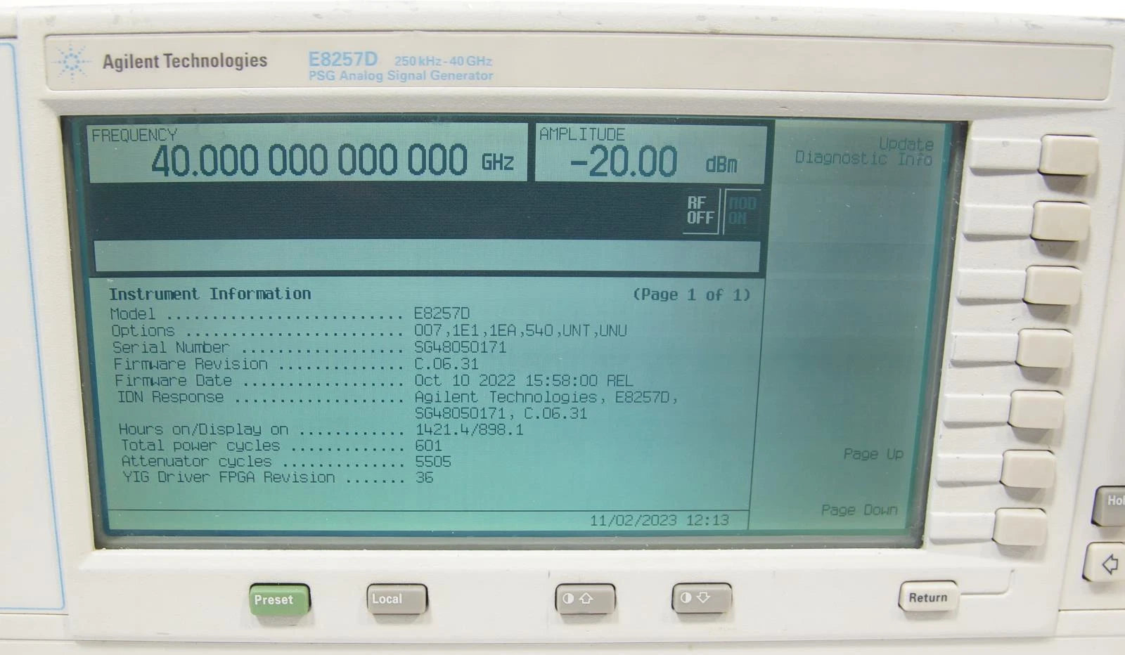 Agilent E8257D PSG 250kHz-40GHz Analog Signal Generator OPT 007 1E1 1EA 540 UNT