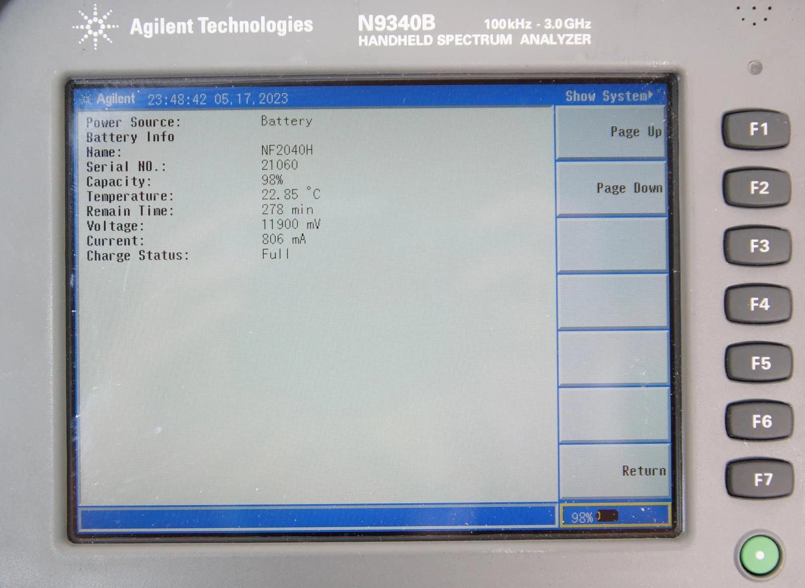 Keysight Agilent N9340B 100kHz - 3GHz Handheld Spectrum Analyzer w Tracking Gen