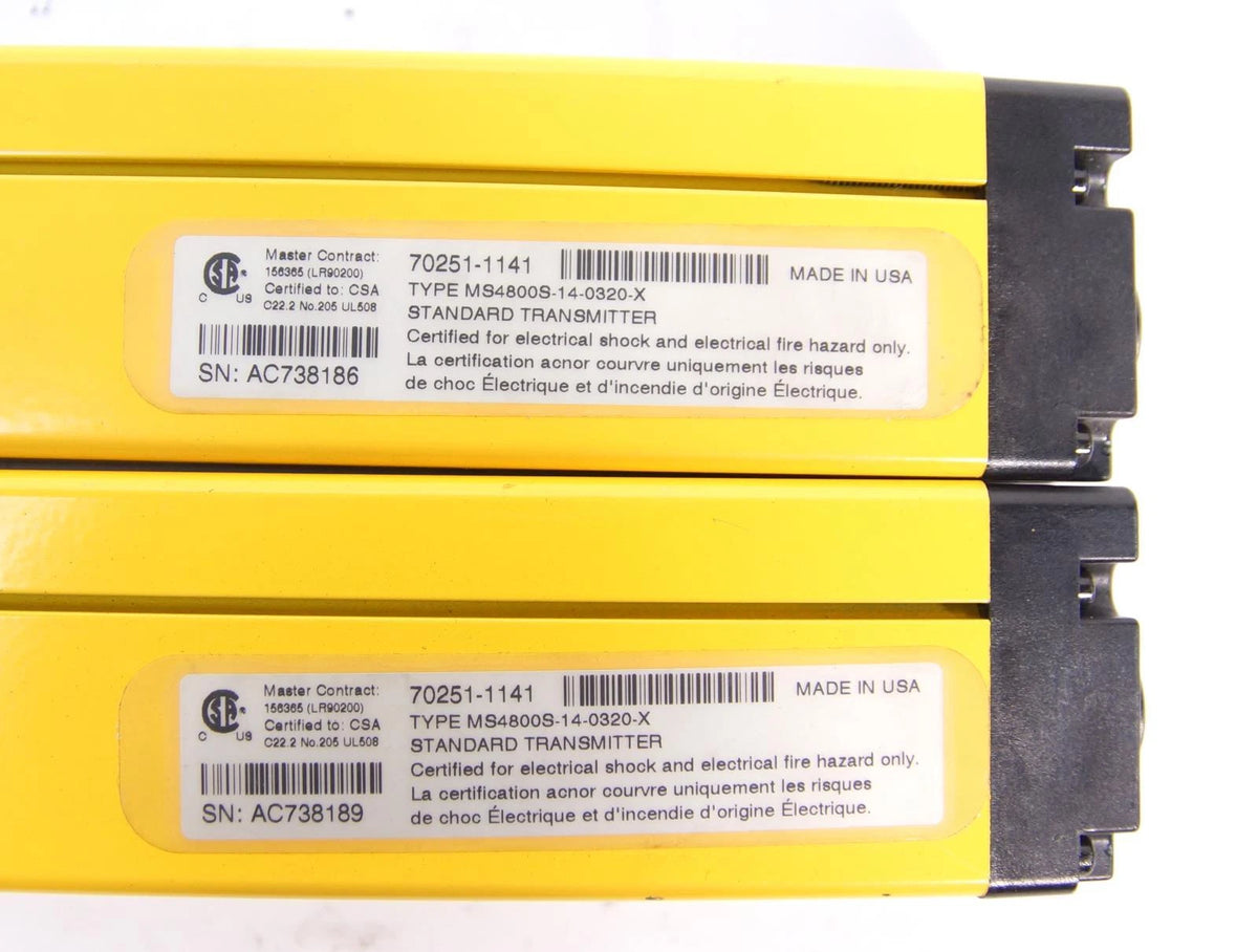 Lot of 2 Omron MiniSafe MS4800S Light Curtains 70251-1141 14-0320-X Transmitters