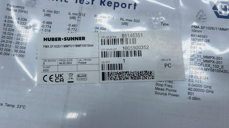 SF102E/11SK/11 610MM Connector Cable by HUBER+SUHNER