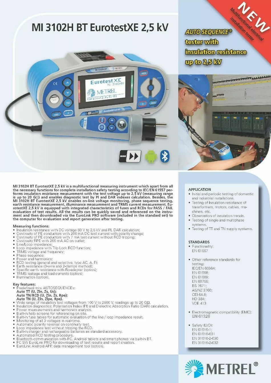 Metrel MI 3102H BT EurotestXE 2.5kV Insulation, Continuity Tester, TRMS, RCD
