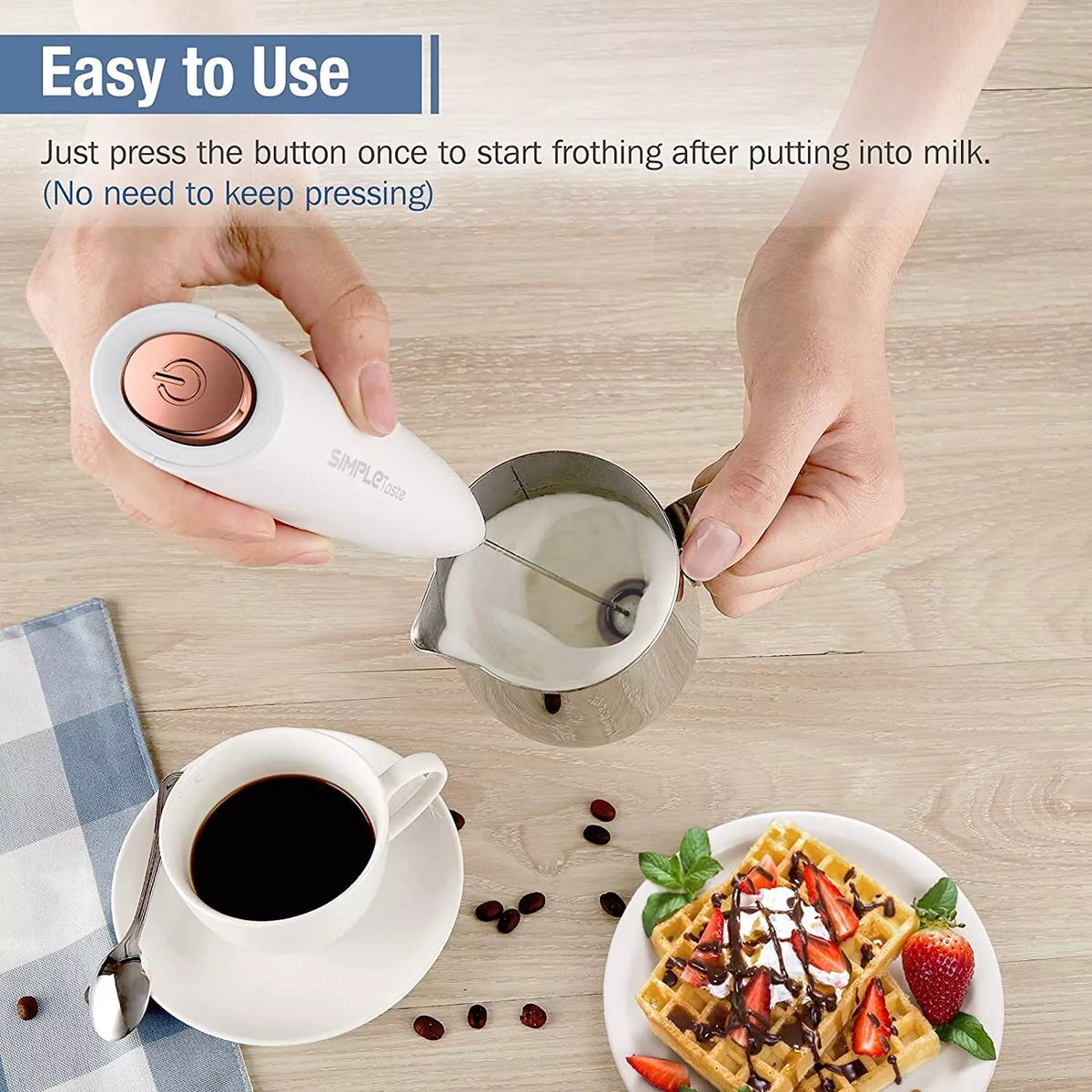 SimpleTaste Electric Milk Frother Handheld Foam Maker for Cappuccino & Coffee