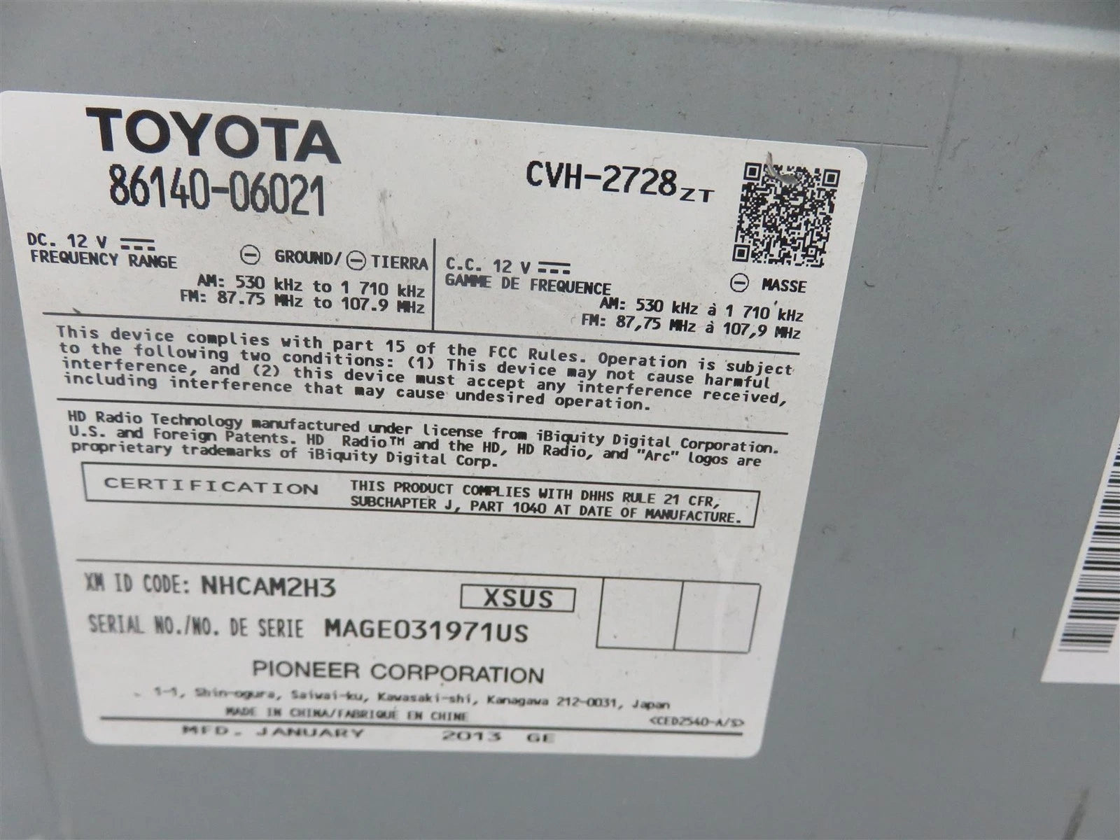 2013 TOYOTA CAMRY  P10470 CD Player Radio Receiver  86140-06021
