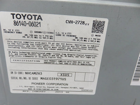 2013 TOYOTA CAMRY  P10470 CD Player Radio Receiver  86140-06021