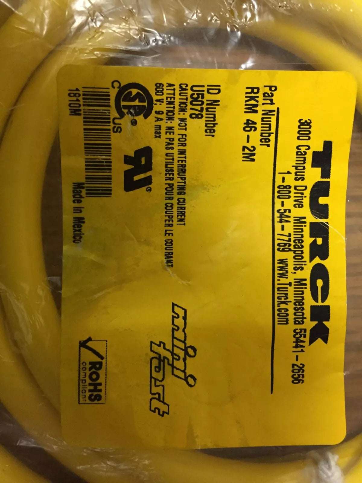 Turck RKM-46-2M, U5078 Minifast Female Single-end Cordset, 2M Cable